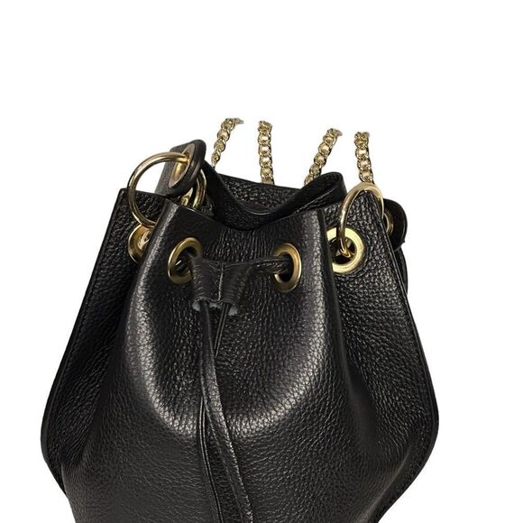 NWOT Bkack leather and Rand gold mini bucket crossbody  bucket  bag - Picture 3 of 5